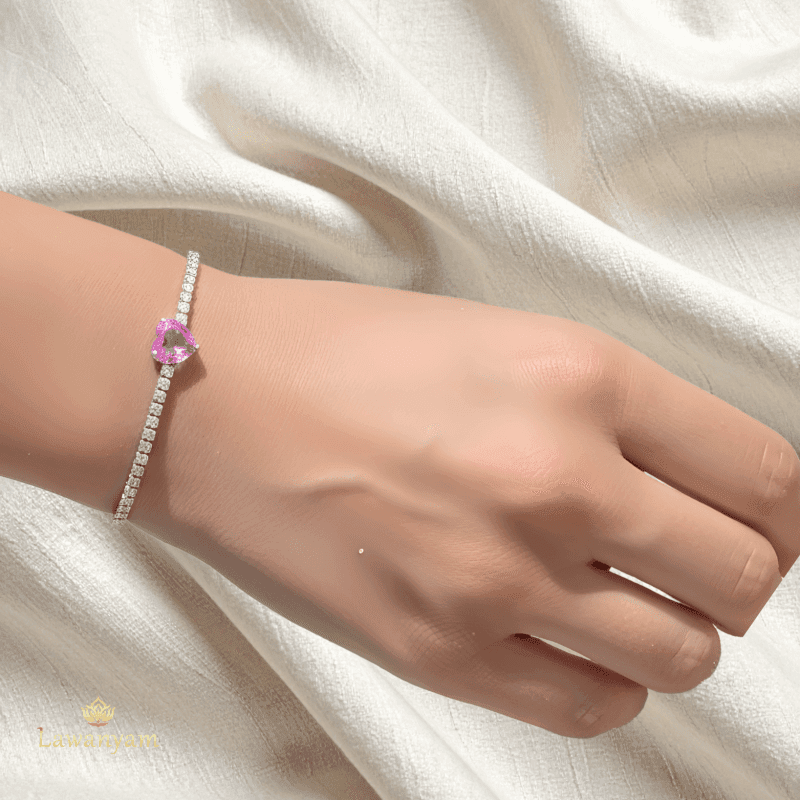 Pink Heart Silver Bracelet