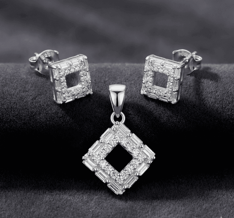 Geometric Halo Shine Set (Studs & Pendant)