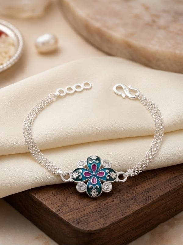 eternal blossom – designer silver plated rakhi by Lawanyam - View 1