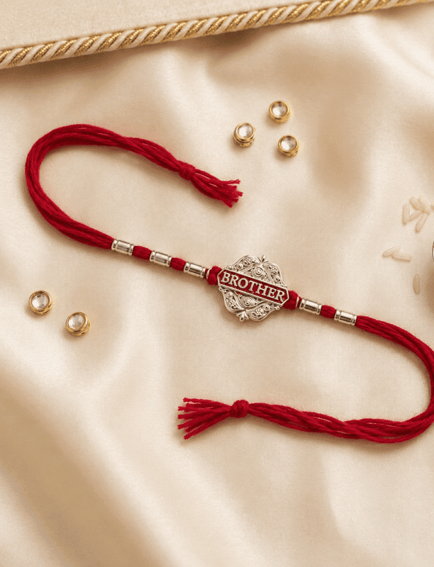 eternal brother bond – designer silver plated rakhi by Lawanyam - View 1