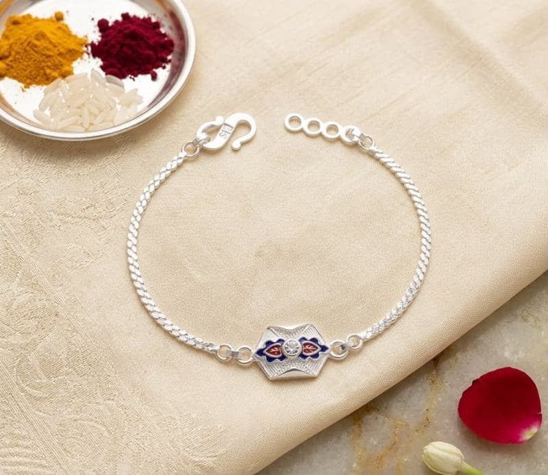 royal harmony – designer silver plated rakhi by Lawanyam - View 1